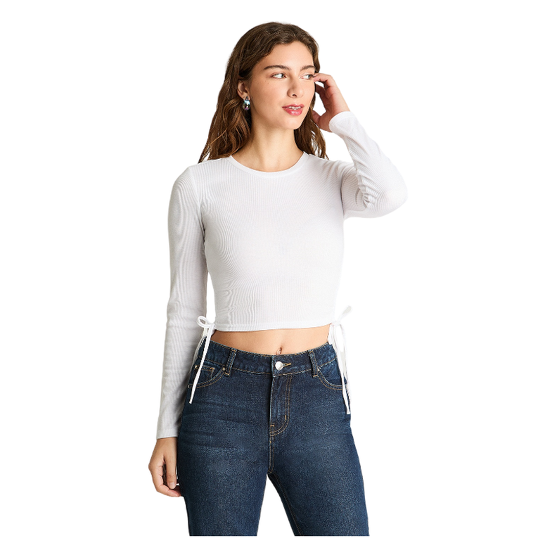Polera Manga Larga Recogida Blanco-0