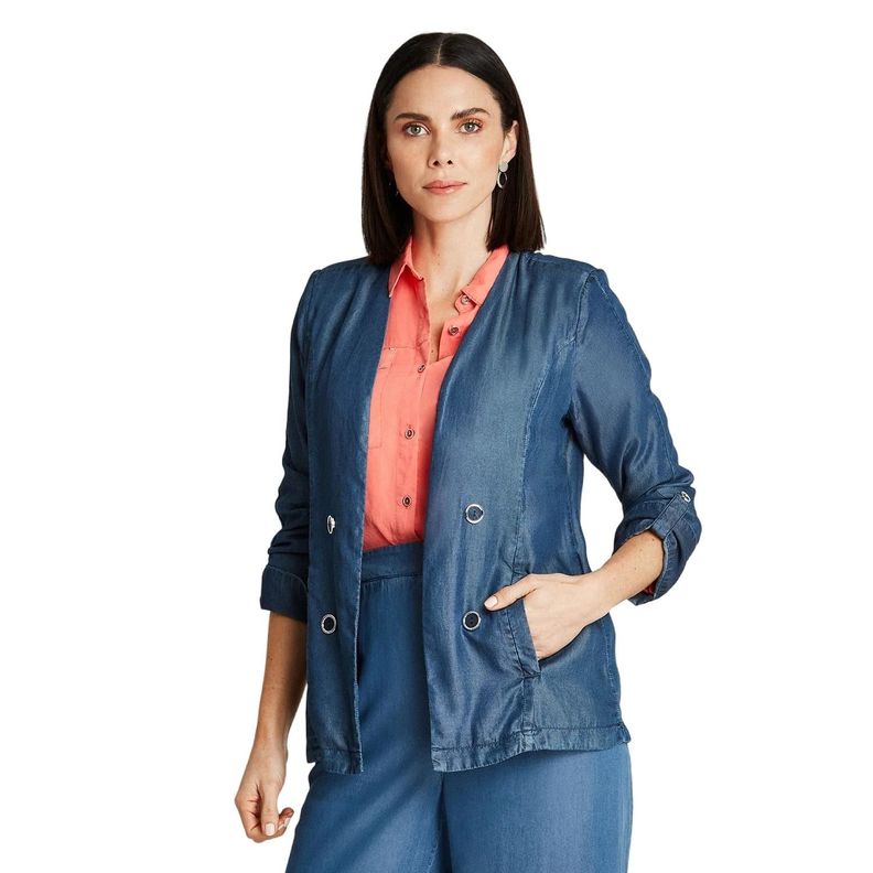 Blazer Azul Oscuro Manga Larga-0