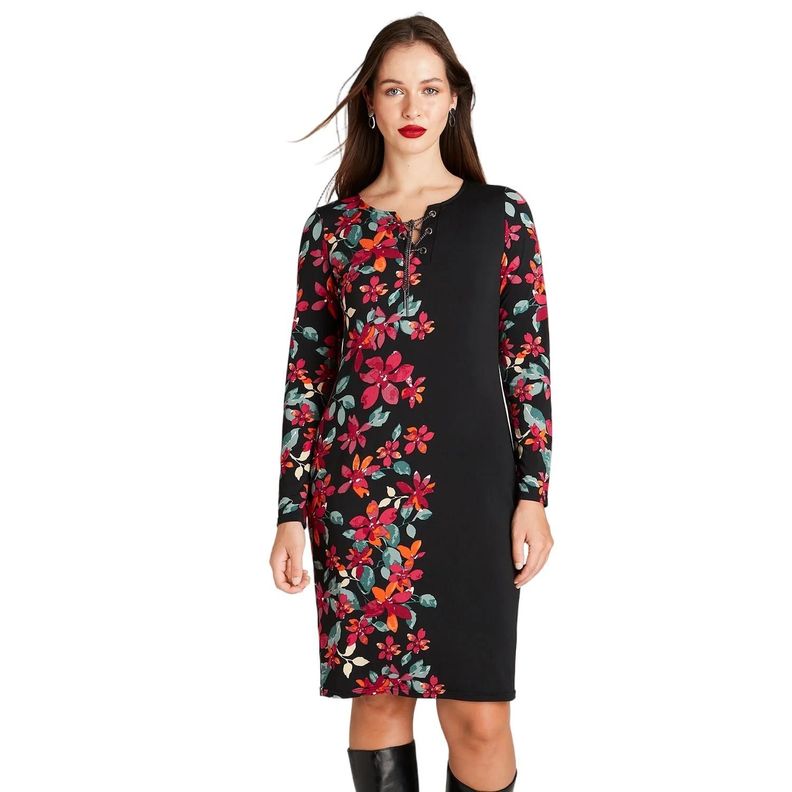 Vestido Midi Manga Larga Negro-0