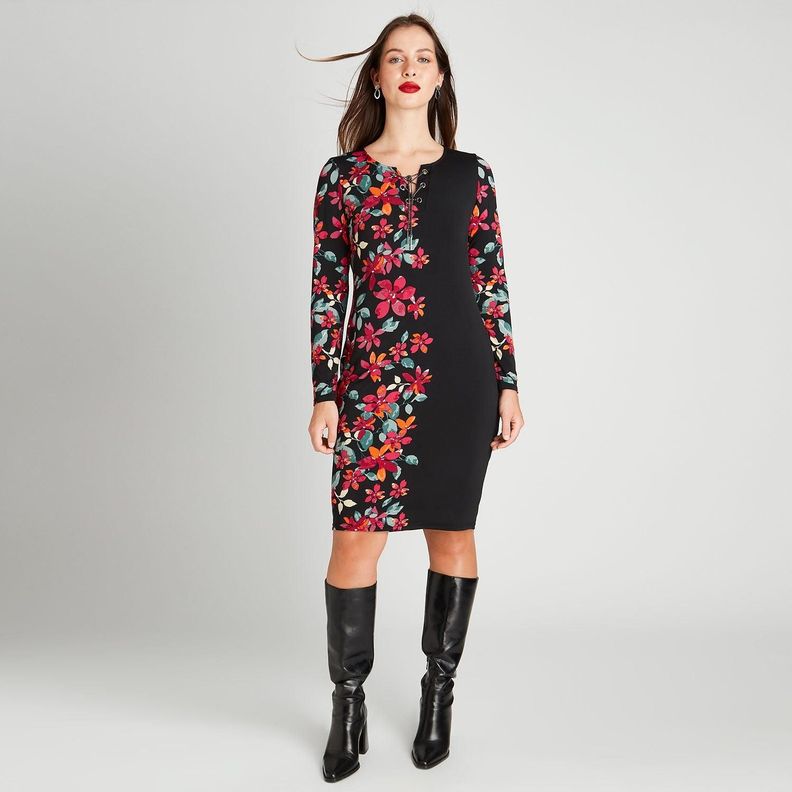 Vestido Midi Manga Larga Negro-3