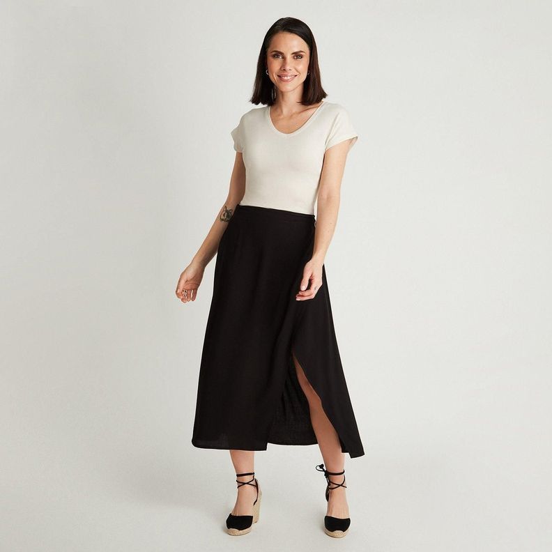 Falda Negro Larga Liso Recta-3