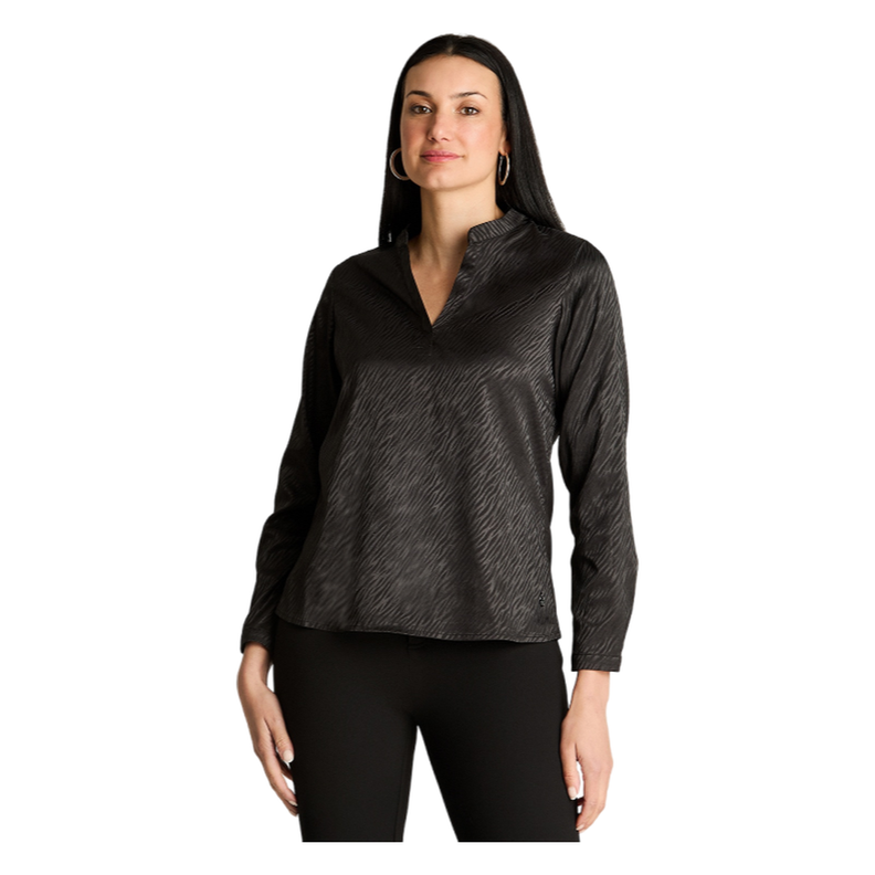 Blusa Satin Escote Mao Manga Larga Negro-0