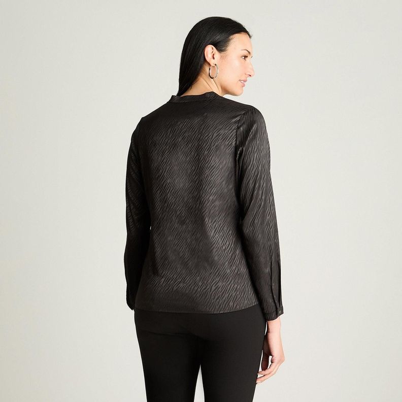 Blusa Satin Escote Mao Manga Larga Negro-1