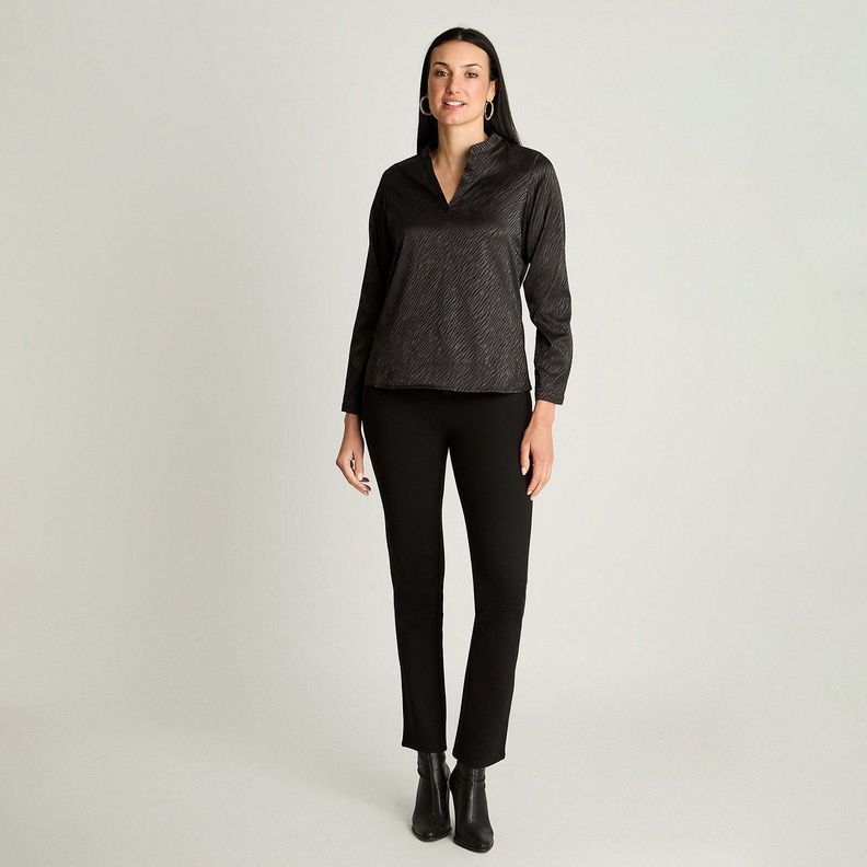 Blusa Satin Escote Mao Manga Larga Negro-3