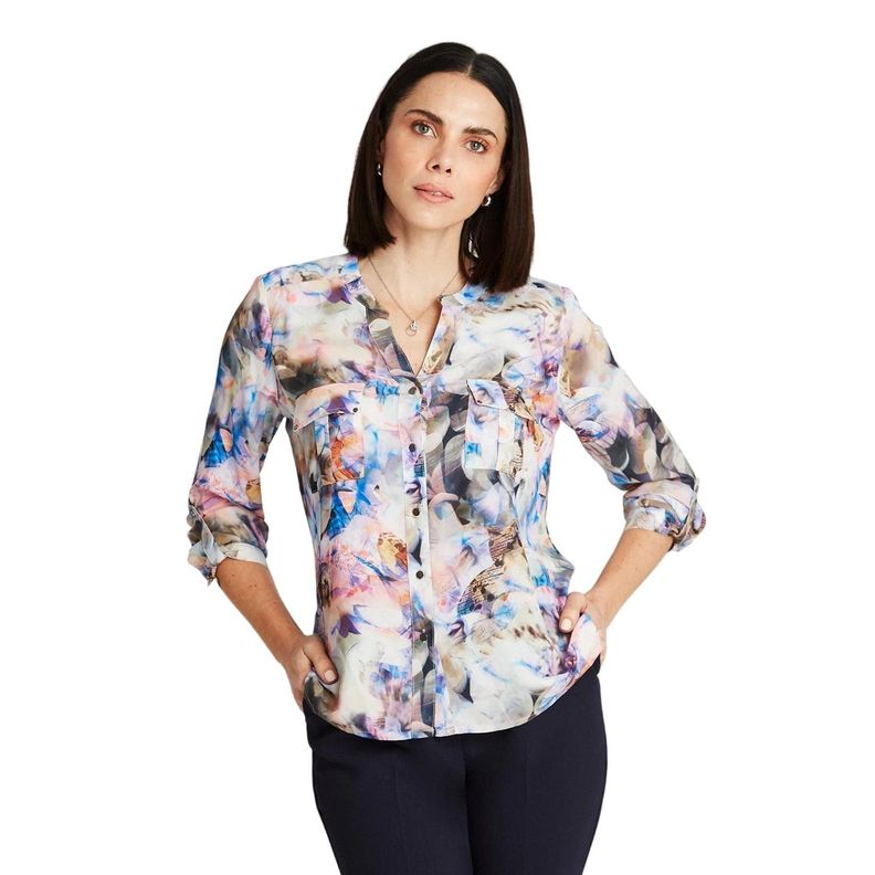 Blusa Lila Manga Larga Estampado Cuello Mao-0
