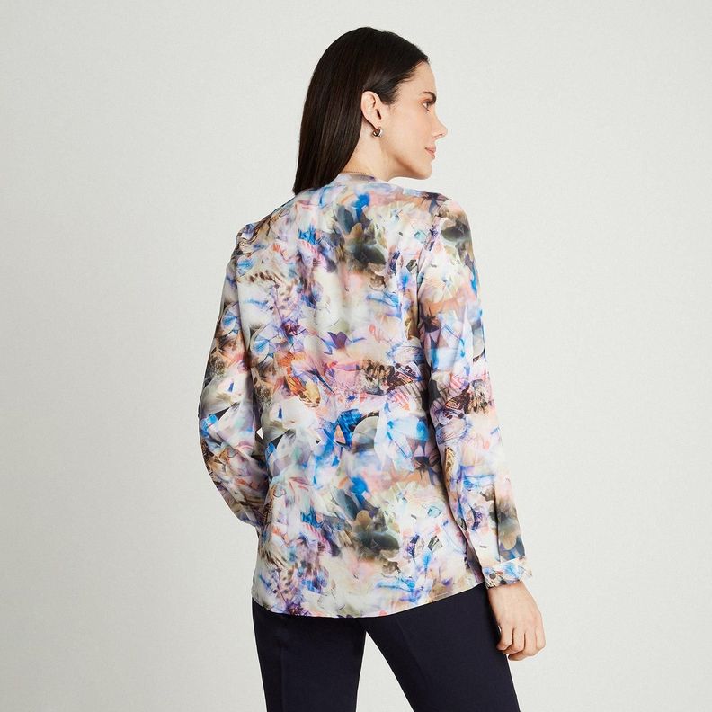 Blusa Lila Manga Larga Estampado Cuello Mao-1