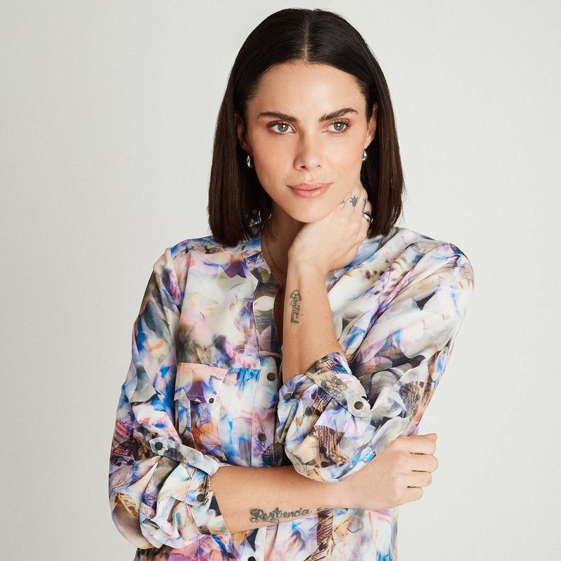 Blusa Lila Manga Larga Estampado Cuello Mao-2