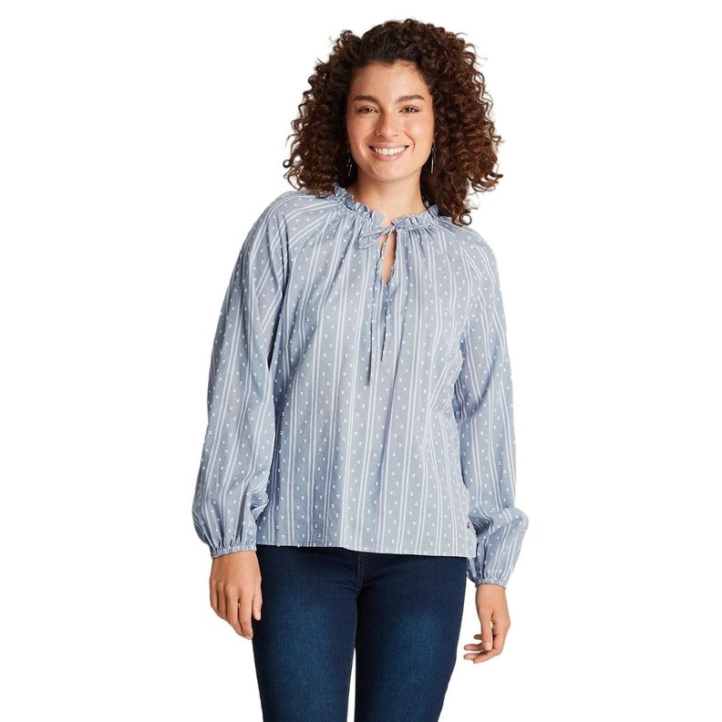 Blusa Plumeti Con Amarras En Escote Celeste-0