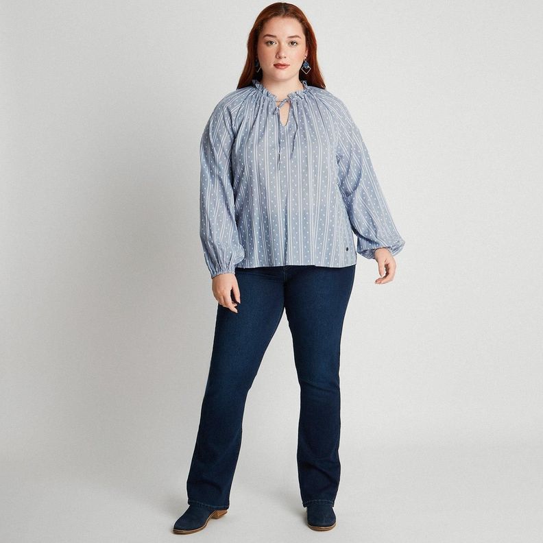 Blusa Plumeti Con Amarras En Escote Celeste-6