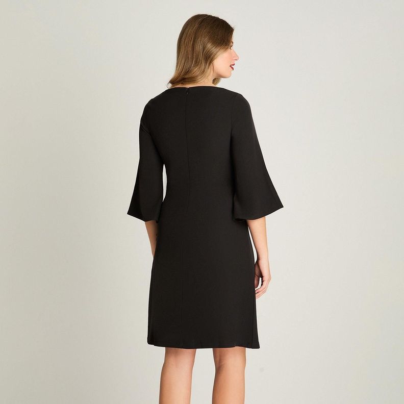 Vestido Manga 3/4 Escote V Negro-1