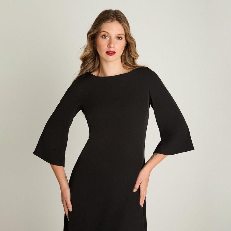 Vestido Manga 3/4 Escote V Negro-2