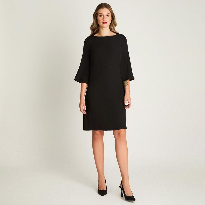 Vestido Manga 3/4 Escote V Negro-3