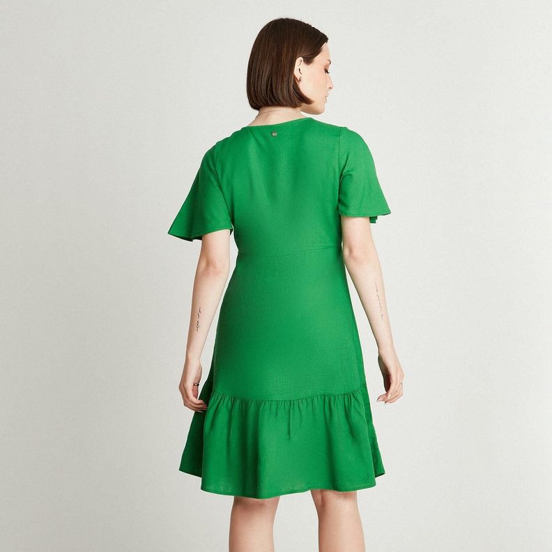 Vestido De Lino Verde Escote V Con Botones-1