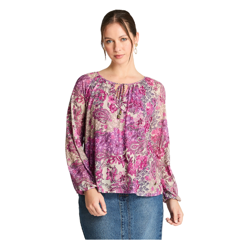 Polera Manga Larga Mesh Print Magenta-0