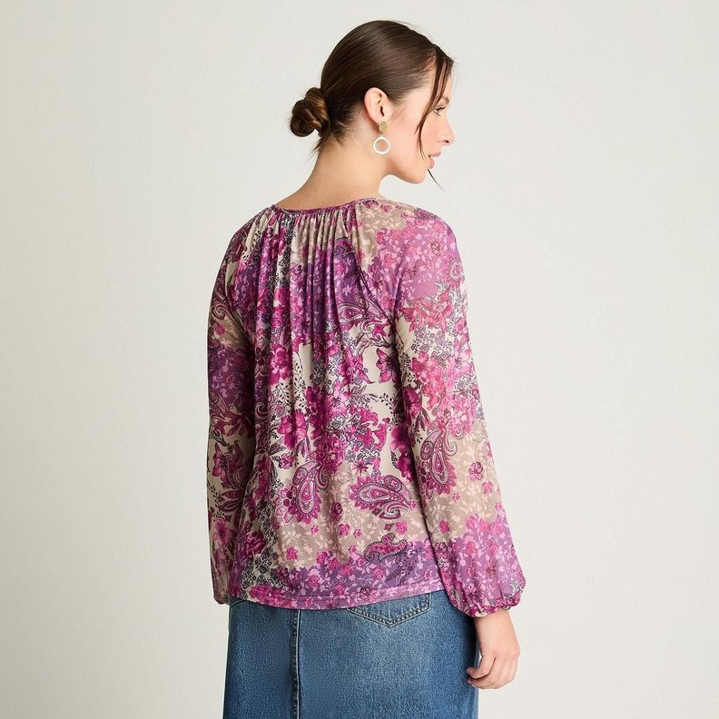 Polera Manga Larga Mesh Print Magenta-1