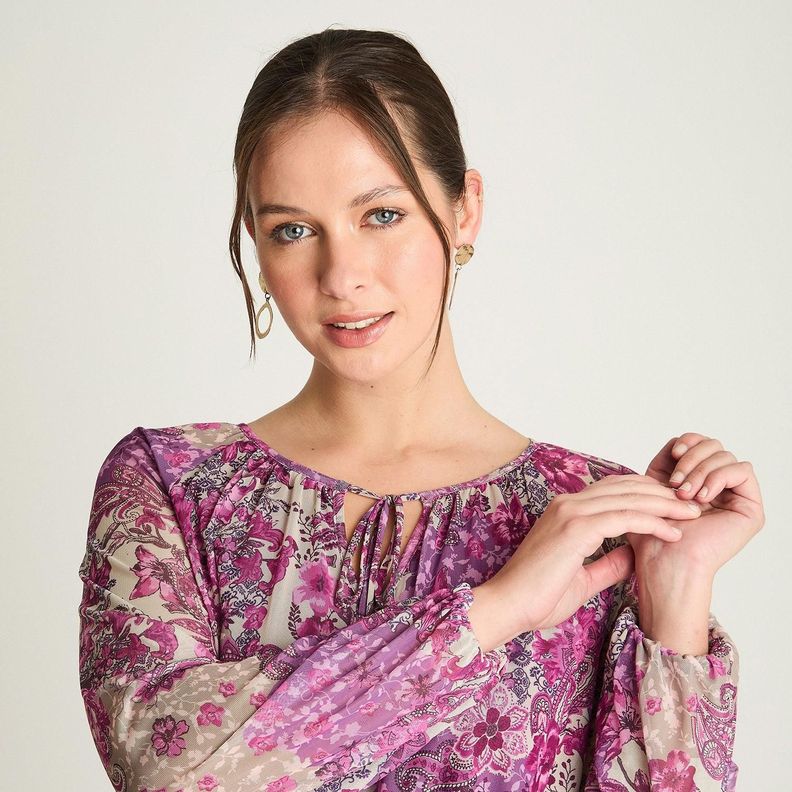 Polera Manga Larga Mesh Print Magenta-2