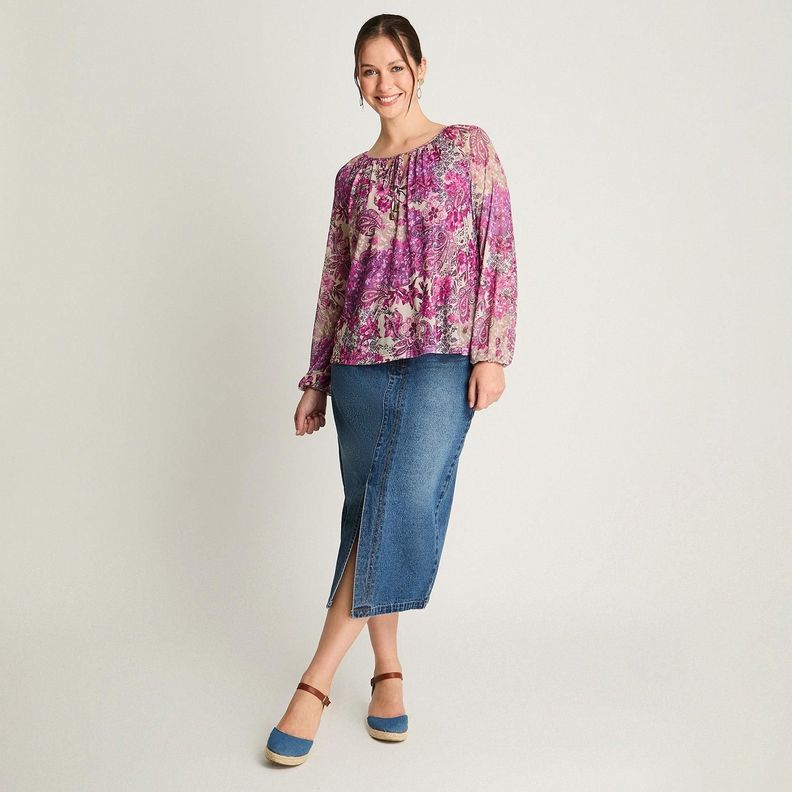 Polera Manga Larga Mesh Print Magenta-3