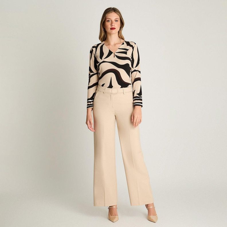 Pantalón Formal Con Cinturón Beige-2