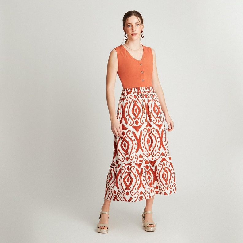 Falda Terracota Largas Estampado Acampanada-3