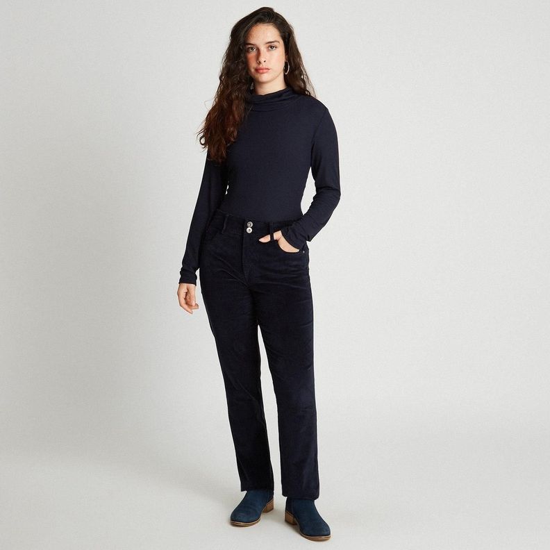 Pantalón De Cotelé Con Push Up y 2 Botones Azul-3