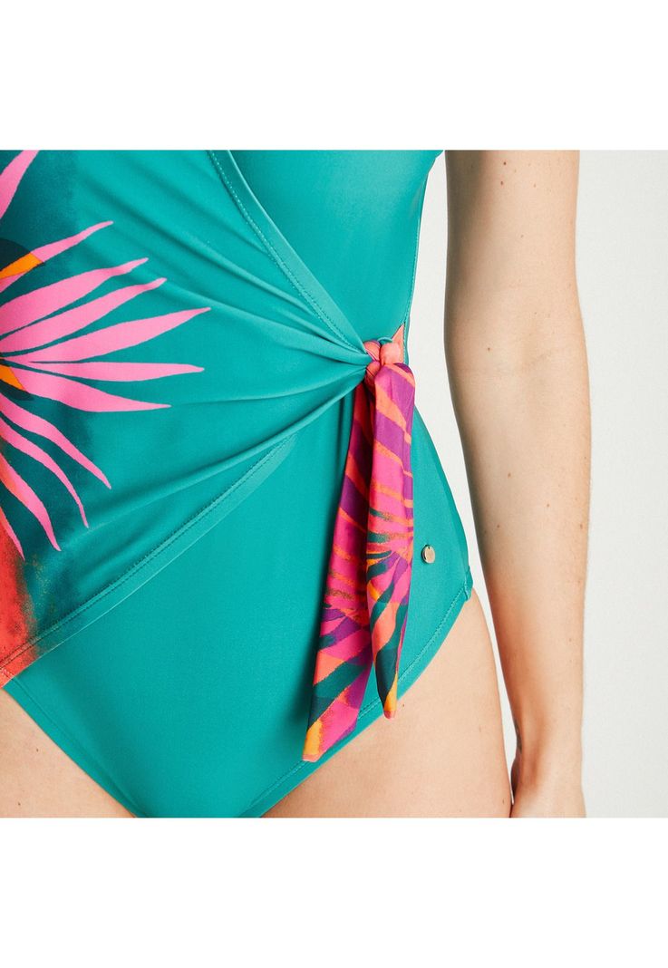 Traje De Baño Tankini Estampado Verde Petróleo-2