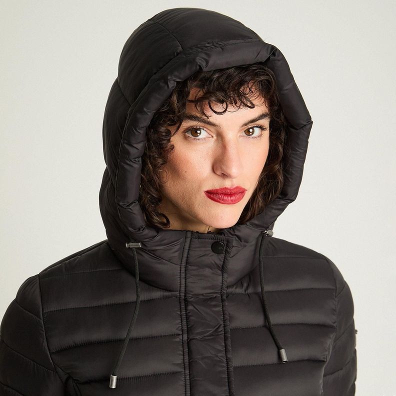 Parka Manga Larga Basica Larga Negro-1