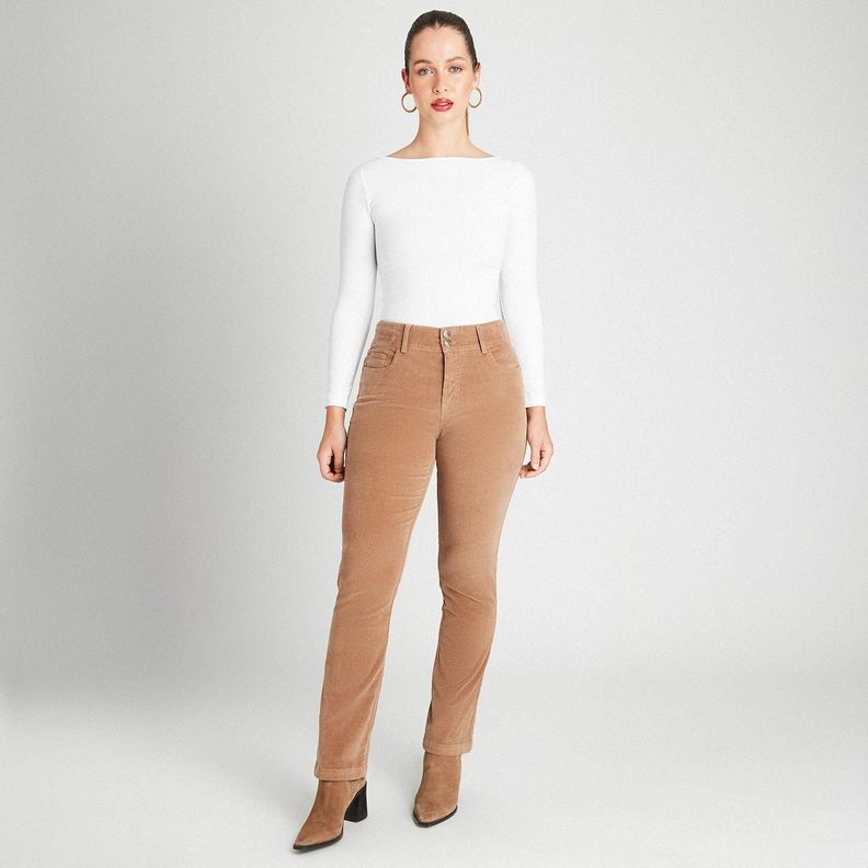 Pantalón De Cotele Con Push Up y 2 Botones Beige-3