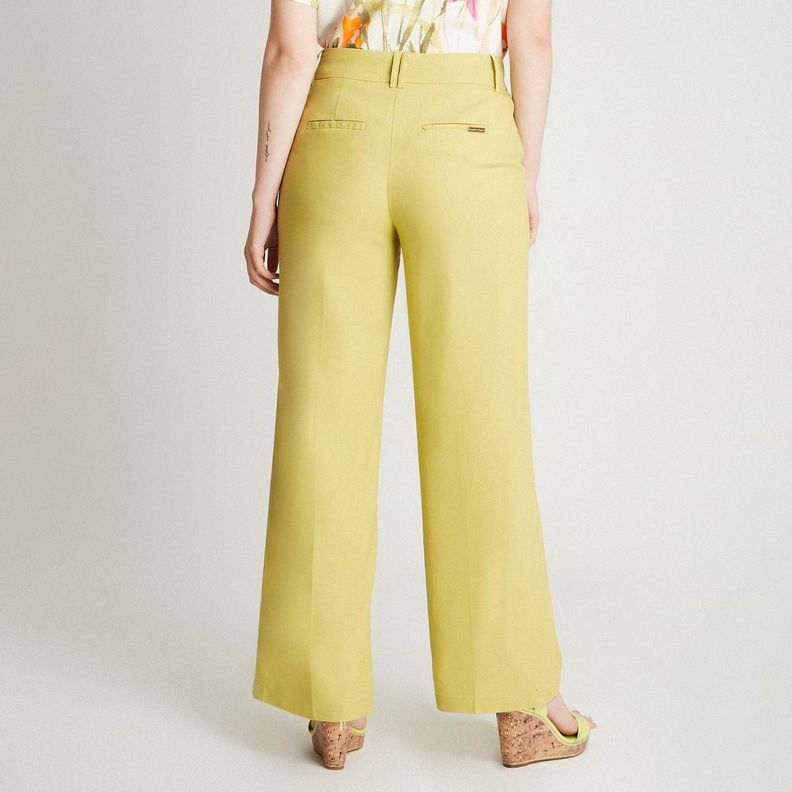Pantalón De Lino Verde Claro Recto Con Pretina Ancha-1