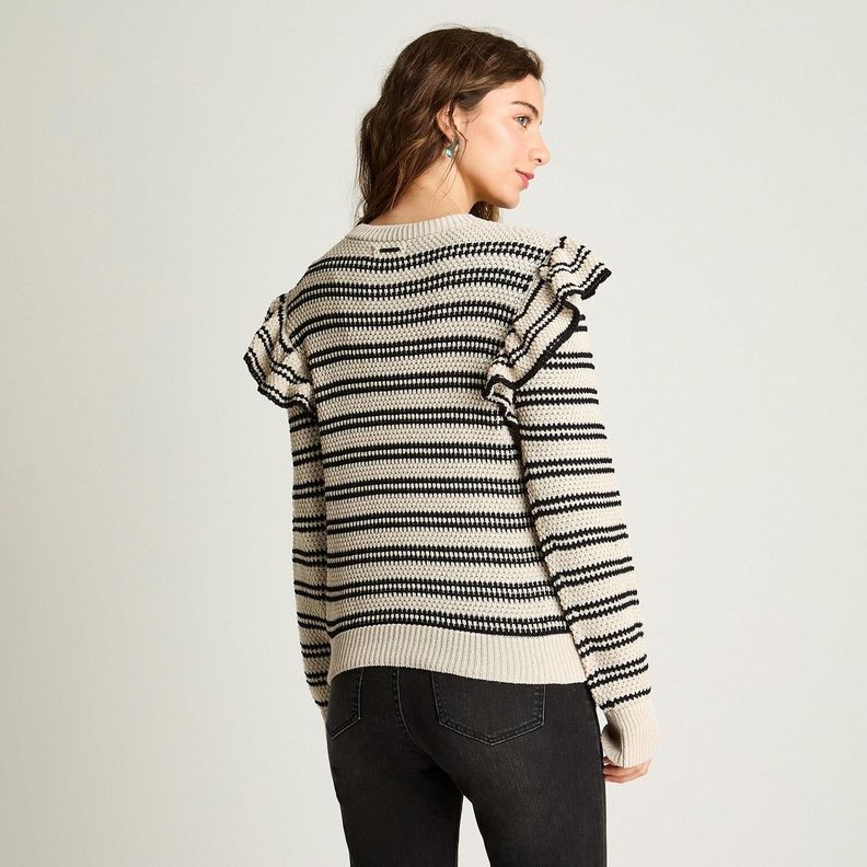 Sweater Manga Larga Vuelos Listado Beige-1