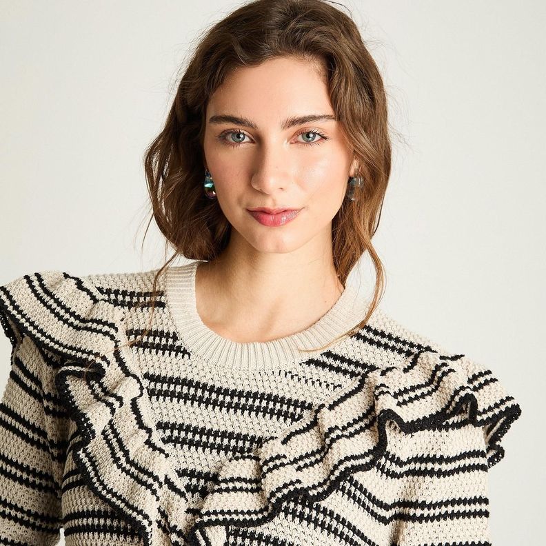Sweater Manga Larga Vuelos Listado Beige-2