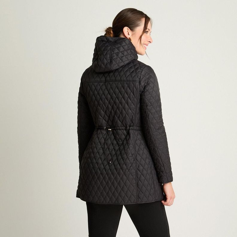 Parka Manga Larga Larga Con Gorro Negro-1
