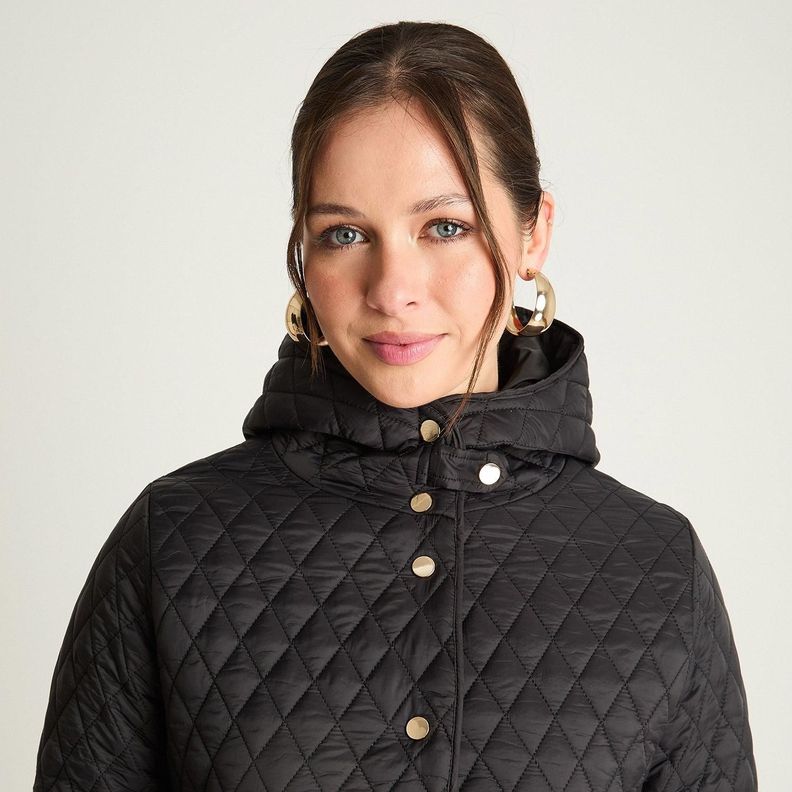 Parka Manga Larga Larga Con Gorro Negro-2