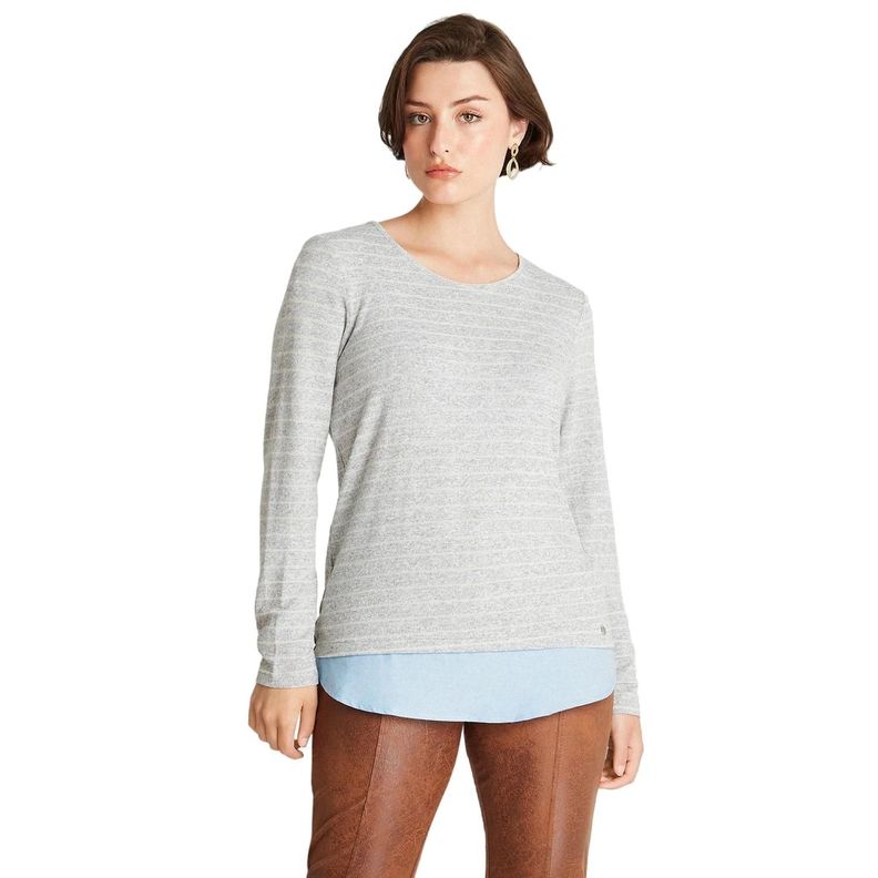 Polera Lanilla Con Lineas Y Ruedo Estilo Blusa Gris-0