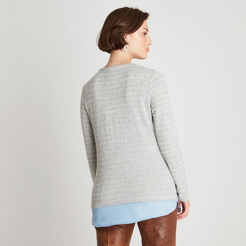 Polera Lanilla Con Lineas Y Ruedo Estilo Blusa Gris-1