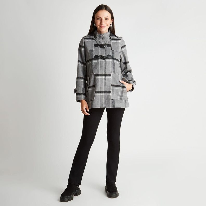 Abrigo Con Efecto Gamuza y Gorro Gris-2