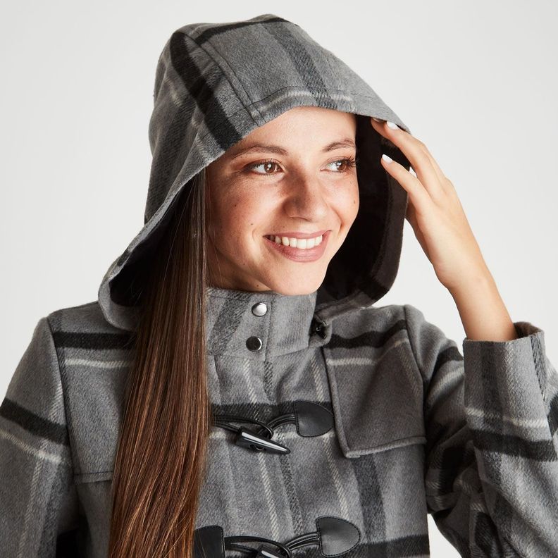 Abrigo Con Efecto Gamuza y Gorro Gris-3