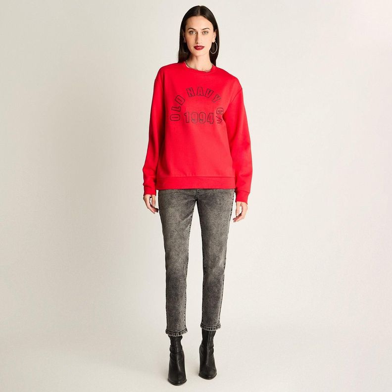 Polerón Oversize Cuello Redondo Print Frontal Rojo-2