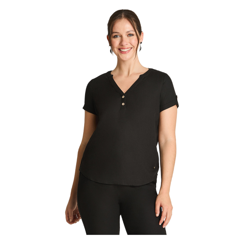 Blusa Manga Corta Cuello Mao Negro-0
