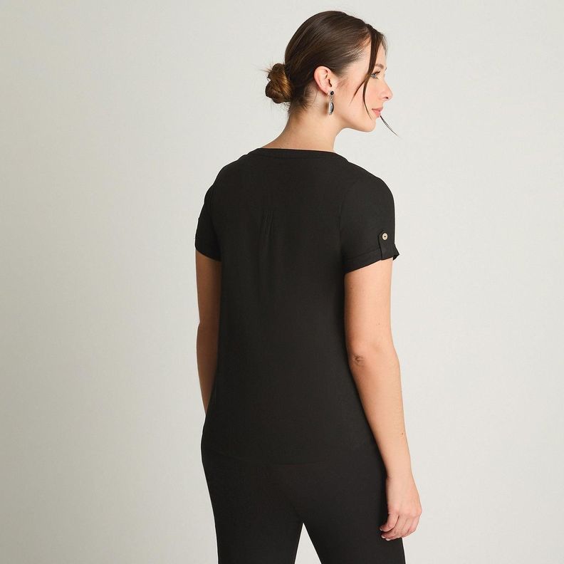 Blusa Manga Corta Cuello Mao Negro-1
