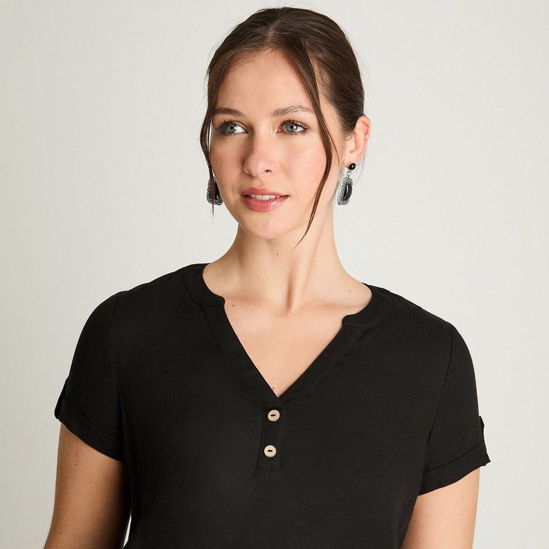 Blusa Manga Corta Cuello Mao Negro-2