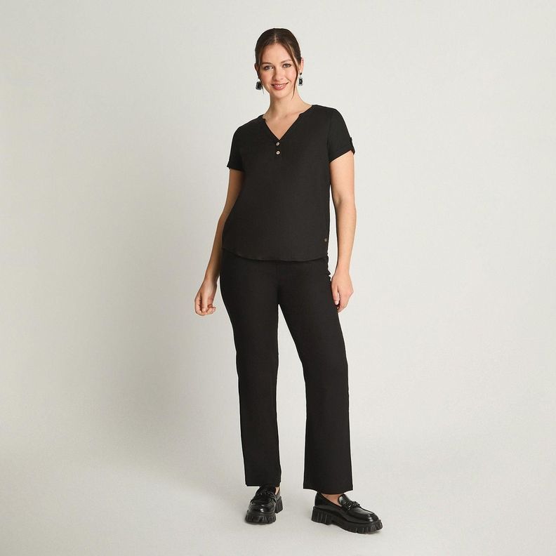 Blusa Manga Corta Cuello Mao Negro-3