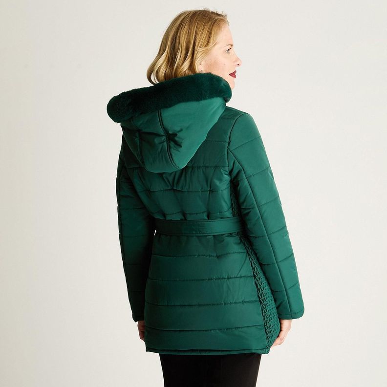 Parka Larga Gruesa Forrada Con Cinturón Verde-0