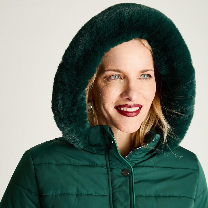 Parka Larga Gruesa Forrada Con Cinturón Verde-1