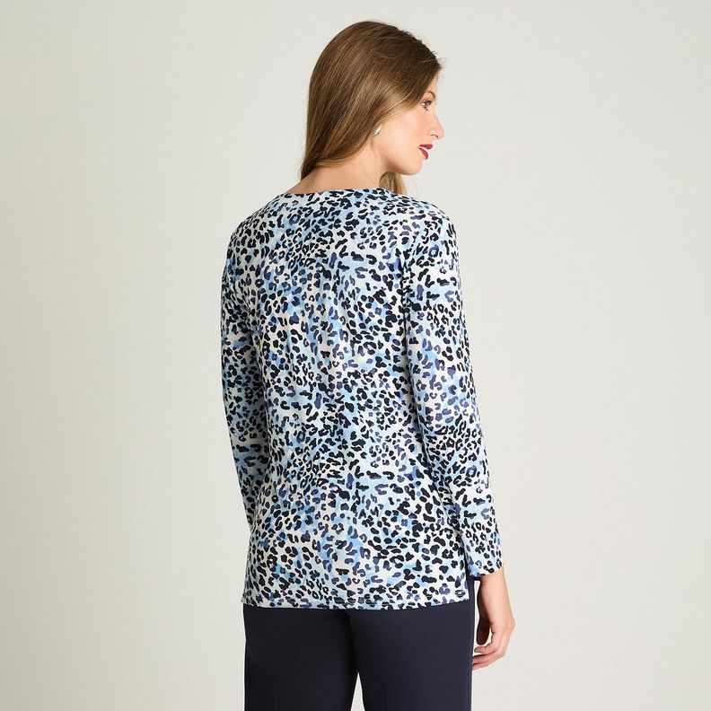 Polera Manga Larga Con Escote V Azul-1