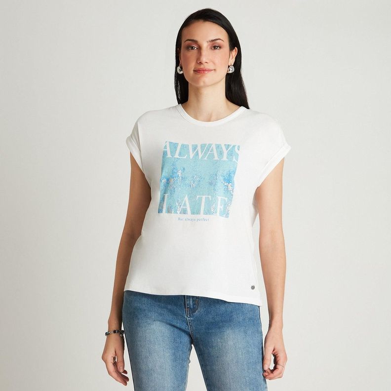 Polera Blanco Manga Corta Estampado-2