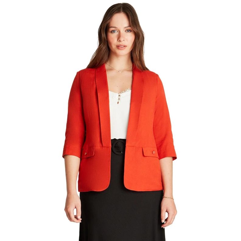 Blazer Lino Naranjo Manga Larga Cuello Solapa-0