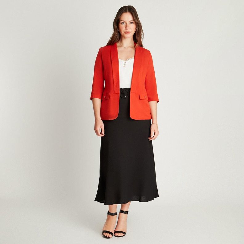 Blazer Lino Naranjo Manga Larga Cuello Solapa-3
