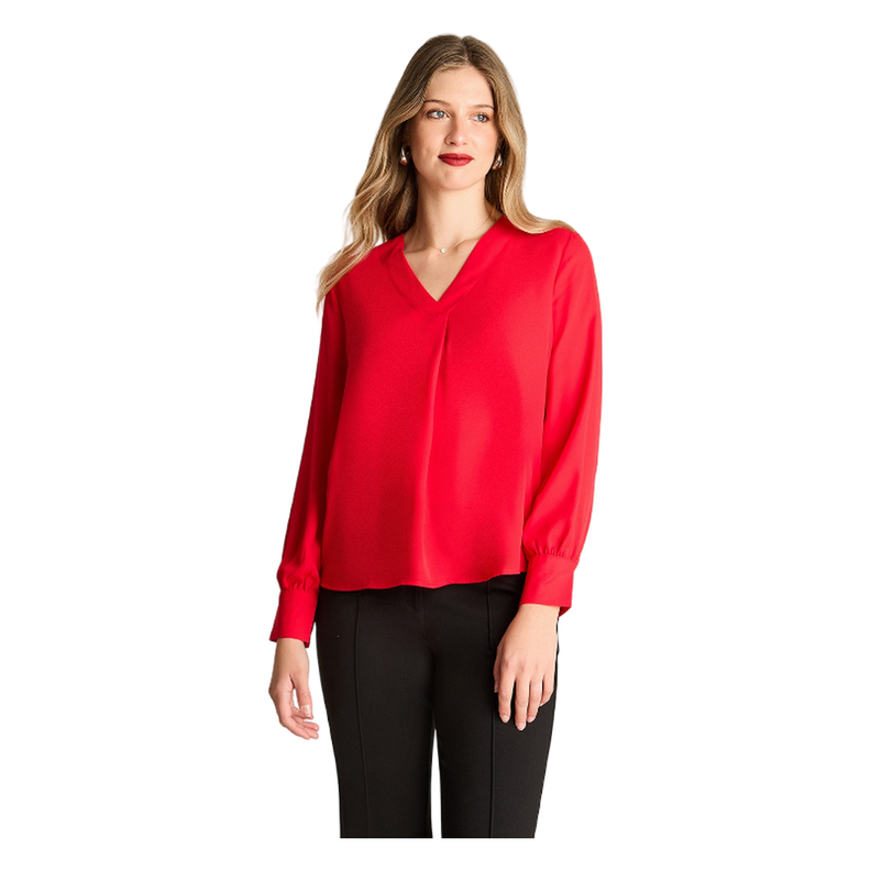 Blusa Manga Larga Escote V Rojo-0