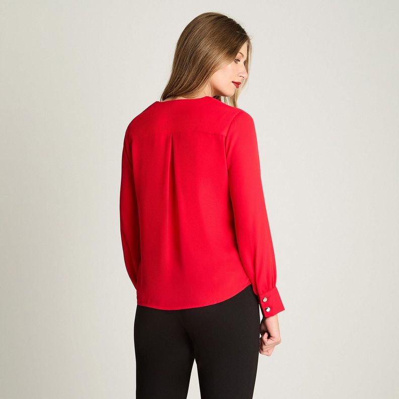 Blusa Manga Larga Escote V Rojo-1