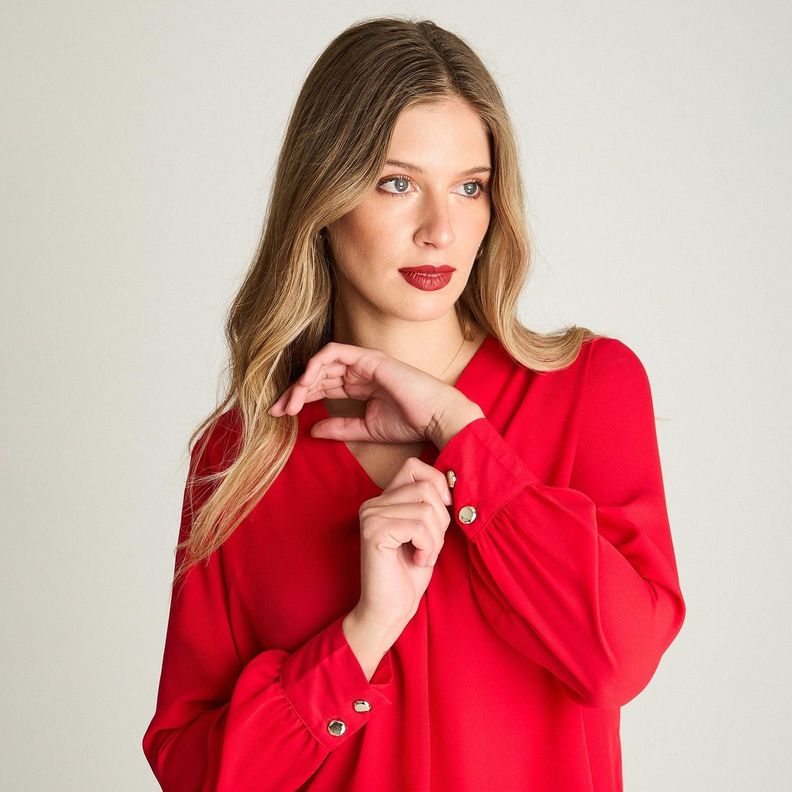 Blusa Manga Larga Escote V Rojo-2